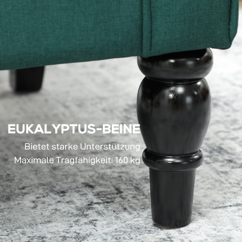 Korvatuoli olohuoneeseen, paksu pehmuste, puurunko, irrotettava päällinen, 74 x 86 x 102 cm, tummanvihreä