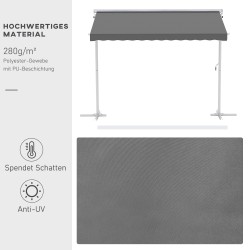 Vapaasti seisova terassimarkiisi puutarhaan, metalli/polyesteri 300x295 cm, harmaa