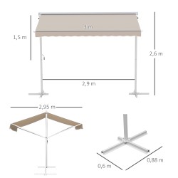Vapaasti seisova terassimarkiisi puutarhaan, metallirunko, 3x3 m, creme