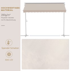 Vapaasti seisova terassimarkiisi puutarhaan, metallirunko, 3x3 m, creme