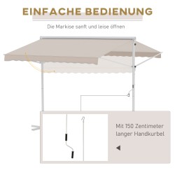 Vapaasti seisova terassimarkiisi puutarhaan, metallirunko, 3x3 m, creme