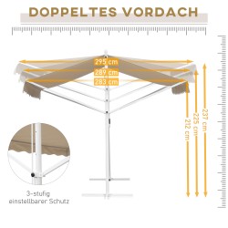 Vapaasti seisova terassimarkiisi puutarhaan, metallirunko, 3x3 m, creme