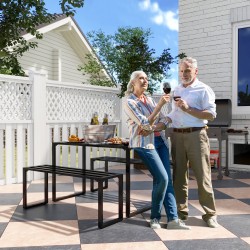 Puutarharyhmä 4 hengelle metalli 1 pöytä ja 2 penkkiä musta