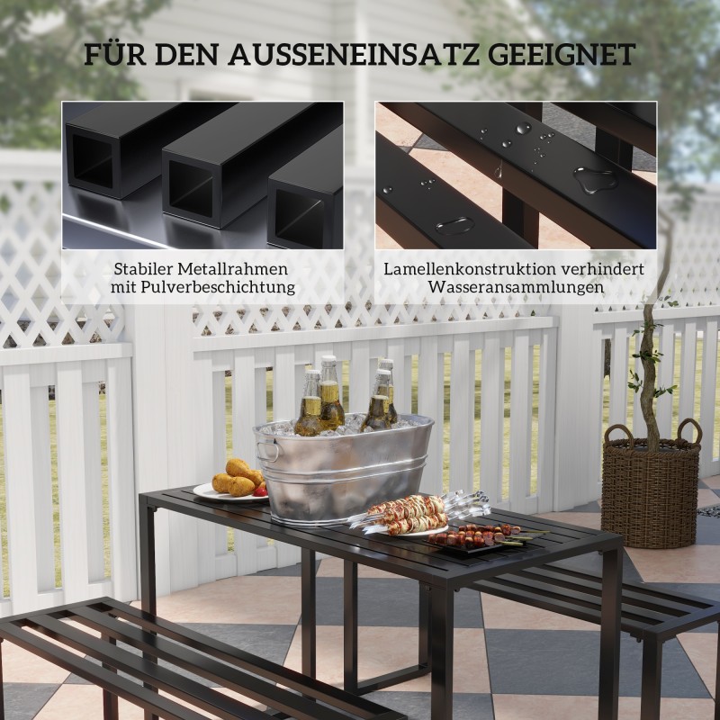 Puutarharyhmä 4 hengelle metalli 1 pöytä ja 2 penkkiä musta