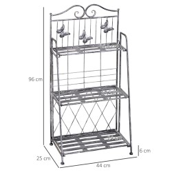 Metallinen kolmitasoinen kukkateline parvekkeelle ja puutarhaan 44 x 25 x 96 cm silbergrau