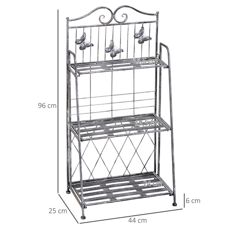 Metallinen kolmitasoinen kukkateline parvekkeelle ja puutarhaan 44 x 25 x 96 cm silbergrau