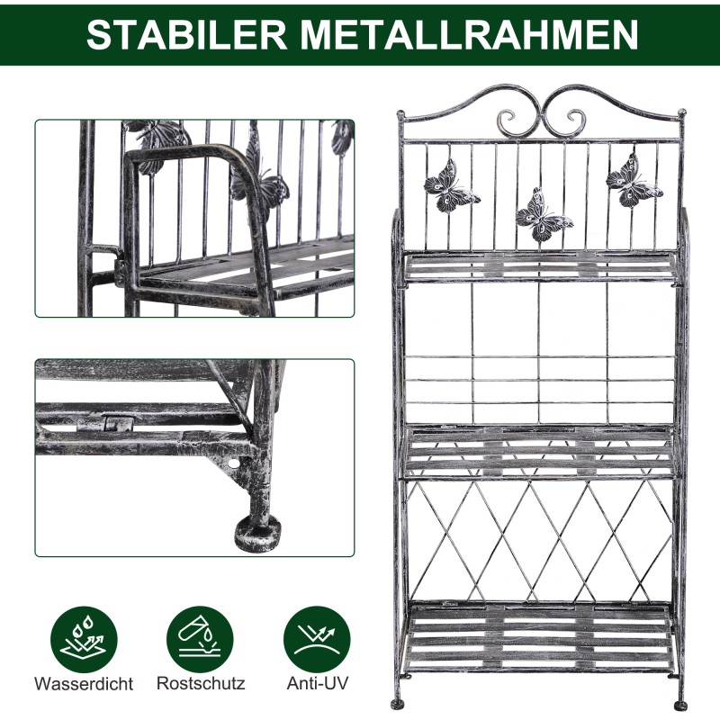 Metallinen kolmitasoinen kukkateline parvekkeelle ja puutarhaan 44 x 25 x 96 cm silbergrau