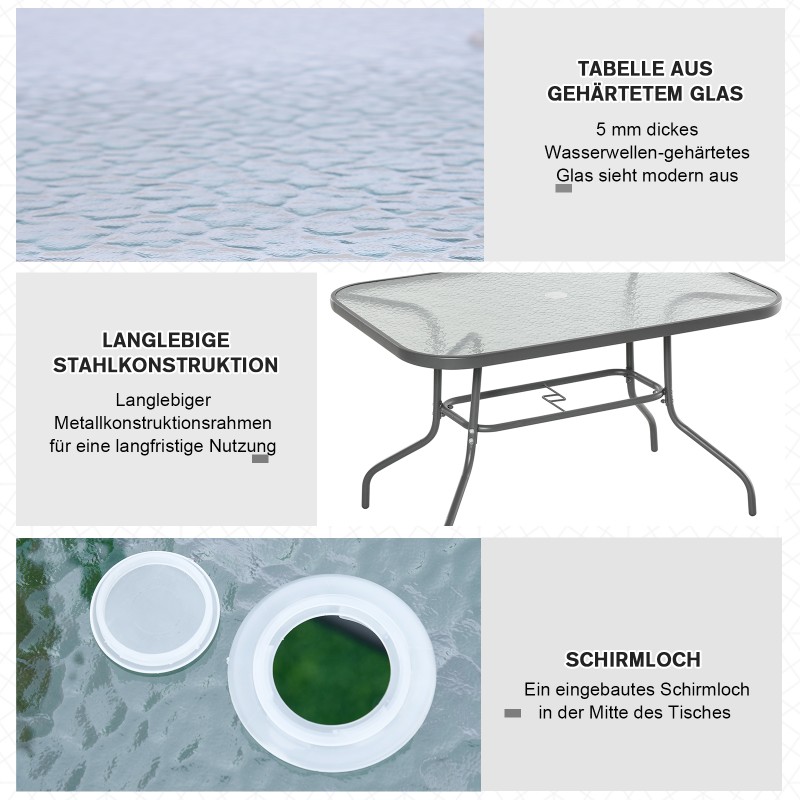 Puutarhapöytä aurinkovarjolle, metalli ja karkaistu lasi, 120 x 80 x 70 cm, tummanharmaa