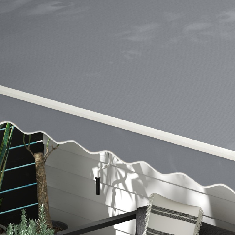 Ulkomarkiisi käsikäyttöinen alumiini 395 x 245 cm harmaa/valkoinen