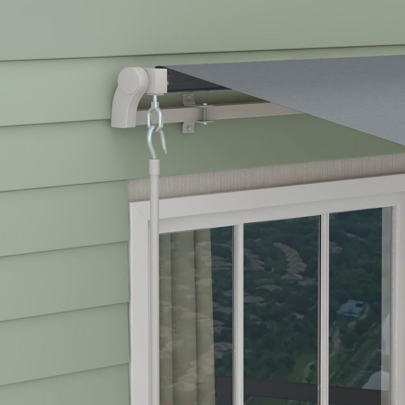 Ulkomarkiisi käsikäyttöinen alumiini 395 x 245 cm harmaa/valkoinen