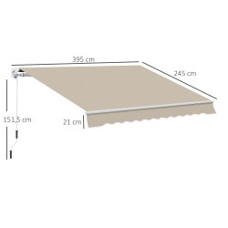 Markiisi terassille käsikäyttöinen alumiini/teräs 395 x 245 cm valkoinen–beige