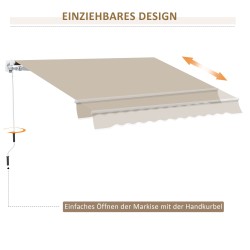 Markiisi terassille käsikäyttöinen alumiini/teräs 395 x 245 cm valkoinen–beige