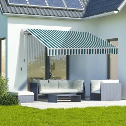 Terassimarkiisi käsikäyttöinen alumiini 395x245 cm valkoinen-vihreä