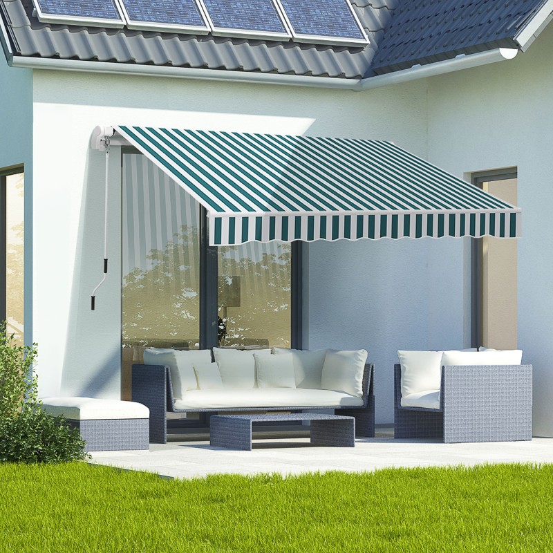 Terassimarkiisi käsikäyttöinen alumiini 395x245 cm valkoinen-vihreä