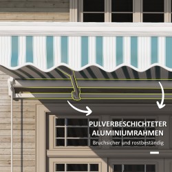 Terassimarkiisi käsikäyttöinen alumiini 395x245 cm valkoinen-vihreä