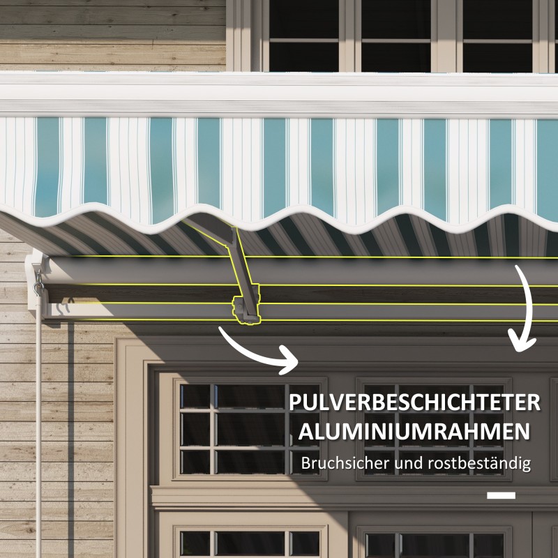 Terassimarkiisi käsikäyttöinen alumiini 395x245 cm valkoinen-vihreä