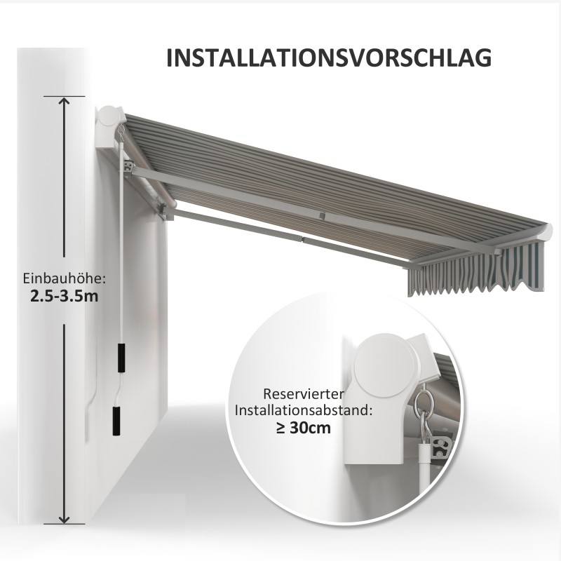 Terassimarkiisi käsikäyttöinen alumiini 395x245 cm valkoinen-vihreä