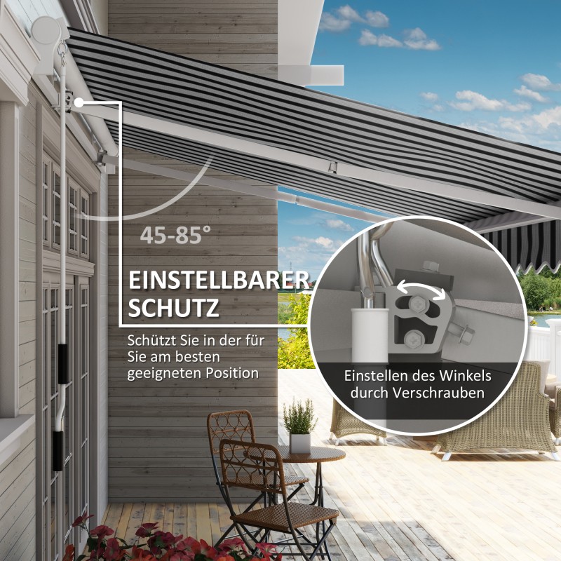 Käsikäyttöinen terassimarkiisi ulkokäyttöön, alumiini/teräs, 395 x 245 cm, sinivalkoinen