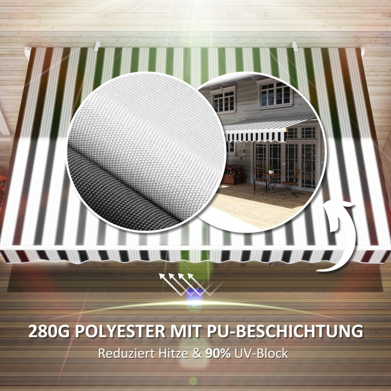 Käsikäyttöinen terassimarkiisi ulkokäyttöön, alumiini/teräs, 395 x 245 cm, sinivalkoinen