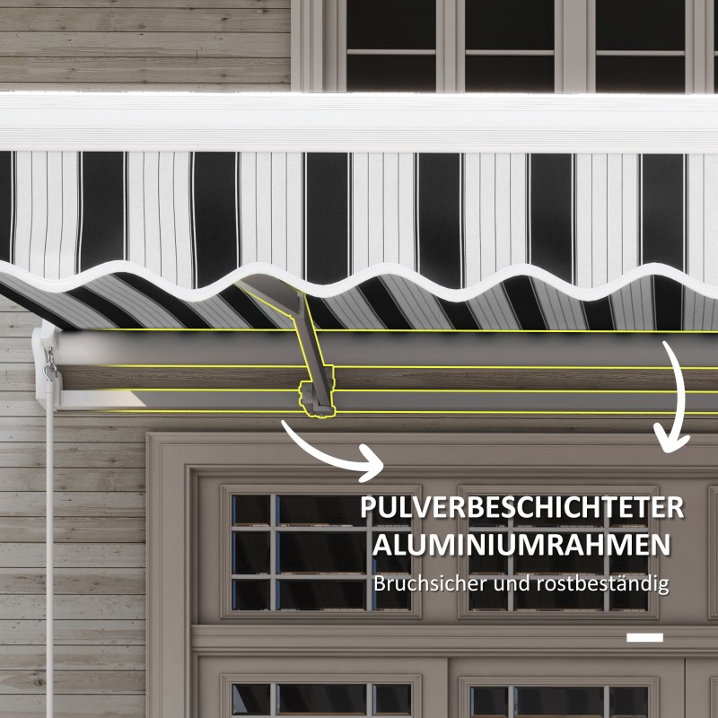 Käsikäyttöinen terassimarkiisi ulkokäyttöön, alumiini/teräs, 395 x 245 cm, sinivalkoinen