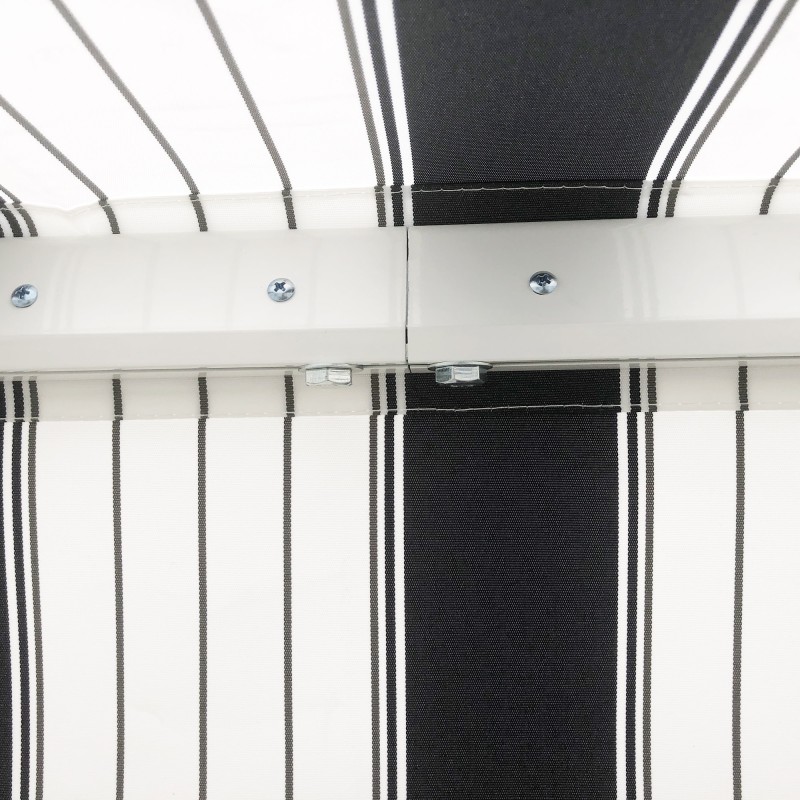 Käsikäyttöinen terassimarkiisi ulkokäyttöön, alumiini/teräs, 395 x 245 cm, sinivalkoinen