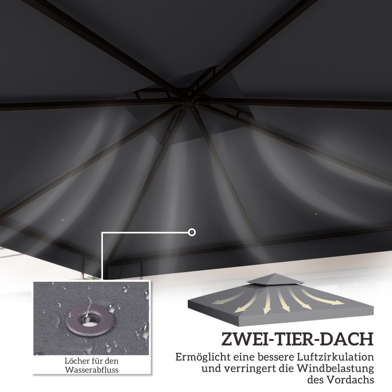 Paviljongin kattokangas 3 x 3 m, vesitiivis polyesteri, kaksitasoinen katto, tummanharmaa