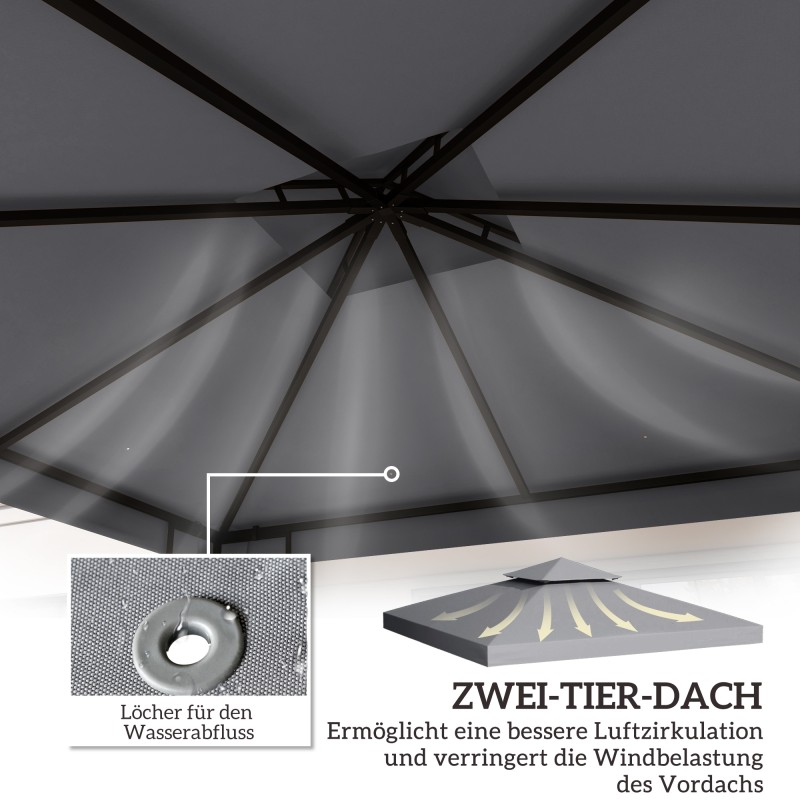 Paviljongin kattokangas 3 x 3 m, vettähylkivä polyesteri, kaksitasoinen katto, vaaleanharmaa