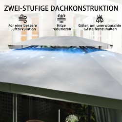 Puutarhapaviljonki metallia 3,8 x 3 m, kaksikerroksinen katto, verhot ja hyttysverkko, tummanharmaa