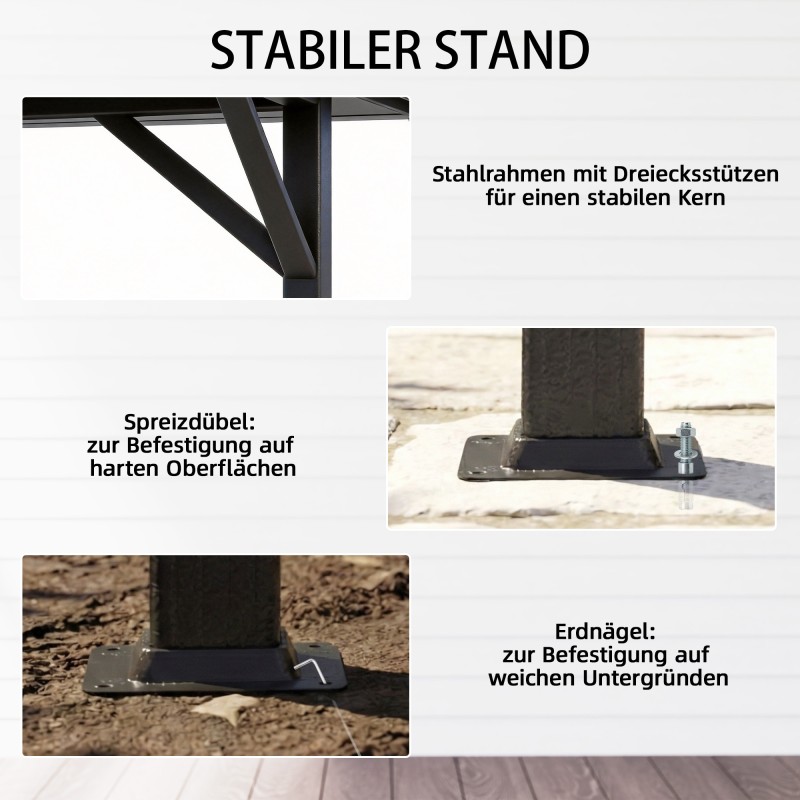 Puutarhapaviljonki metallia 3,8 x 3 m, kaksikerroksinen katto, verhot ja hyttysverkko, tummanharmaa