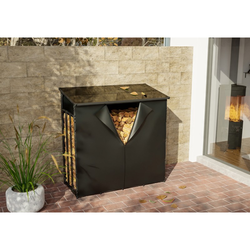 Tukeva polttopuuteline suojapeitteellä ulkokäyttöön eri kokoja