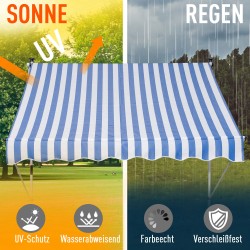 Parvekemarkii­si käsikammella 150 cm, lattia–katto, säädettävä kankainen aurinkokatos, sinivalkoinen