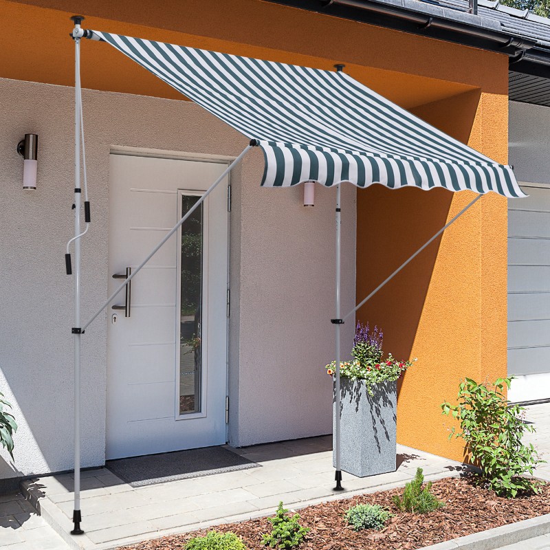 Säädettävä parveke- ja terassimarkiisi käsikammella 200x150 cm vihreä-valkoinen