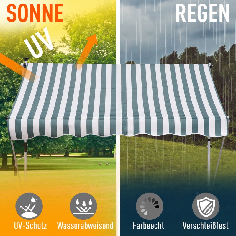 Säädettävä parveke- ja terassimarkiisi käsikammella 200x150 cm vihreä-valkoinen