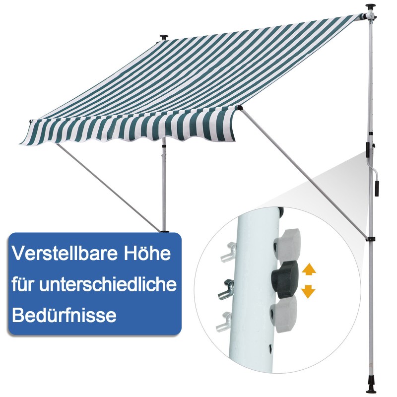 Säädettävä parveke- ja terassimarkiisi käsikammella 200x150 cm vihreä-valkoinen