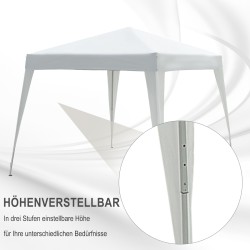 Taitettava paviljonki puutarhaan teräsrunko 2,4 x 2,4 m valkoinen kantokassilla