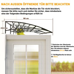 Seinäkatos oviin ja ikkunoihin, polykarbonaatti, 295 x 90 cm, valkoinen