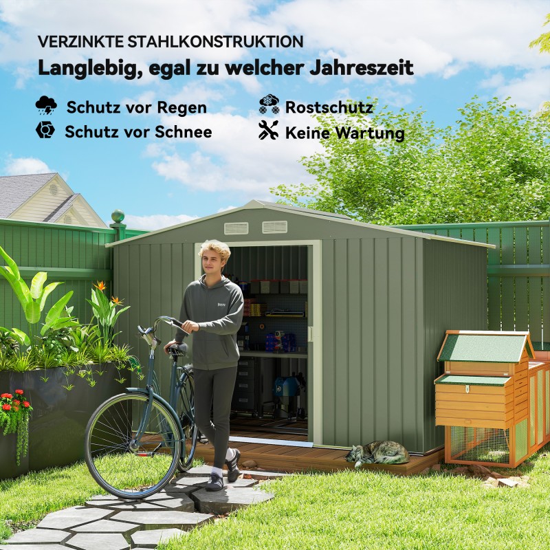 Metallinen puutarhavaja liukuovilla 277 x 195 x 192 cm vaaleanvihreä