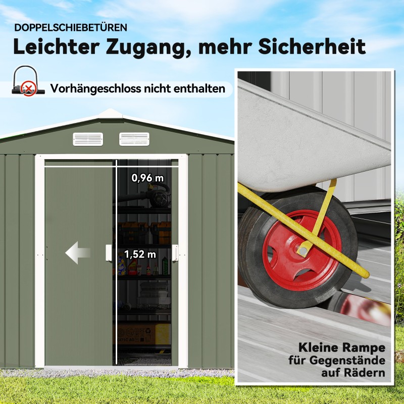 Metallinen puutarhavaja liukuovilla 277 x 195 x 192 cm vaaleanvihreä