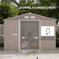 Metallinen puutarhavaja 2 liukuovea 4 ikkunaa 277 x 195 x 192 cm ruskea