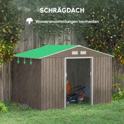 Metallinen puutarhavaja 2 liukuovea 4 ikkunaa 277 x 195 x 192 cm ruskea