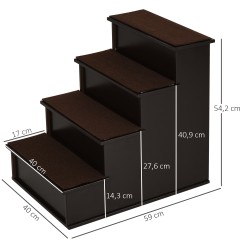 Lemmikkien rappuset koirille ja kissoille, MDF, 4 tasoa, 40 x 59 x 54,2 cm, tummanruskea, max 30 kg
