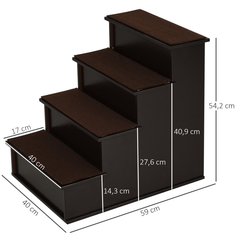 Lemmikkien rappuset koirille ja kissoille, MDF, 4 tasoa, 40 x 59 x 54,2 cm, tummanruskea, max 30 kg