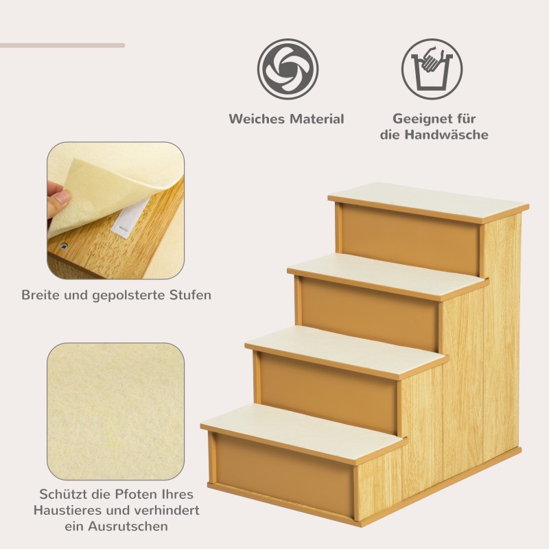 Lemmikkiramppi koirille ja kissoille, 4-portainen MDF/lyhytnukkainen, 40 x 59 x 54,2 cm, natur