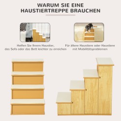 Lemmikkiramppi koirille ja kissoille, 4-portainen MDF/lyhytnukkainen, 40 x 59 x 54,2 cm, natur