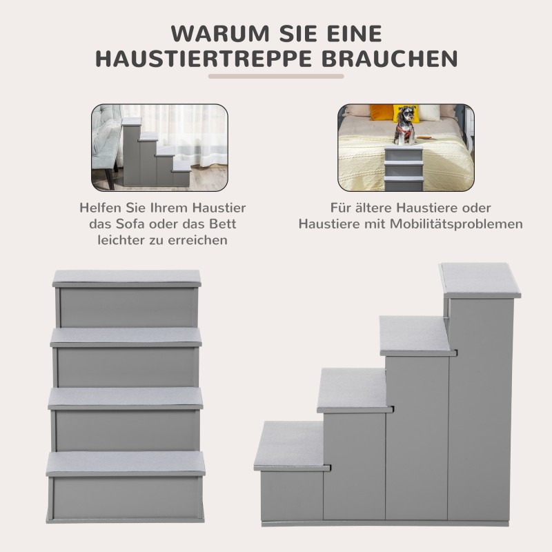 Lemmikkiportaikko koirille ja kissoille, 4-tasoinen MDF ja lyhytnukkainen plushi, 40 x 59 x 54,2 cm, harmaa