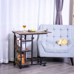 Sivupöytä pyörillä, säädettävä korkeus, 2 hyllyä, metalli/puu, 80x40x72–82 cm, ruskea/musta