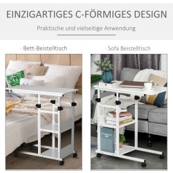 Sivupöytä pyörillä ja hyllyillä, säädettävä korkeus 72–82 cm, 80 x 40 cm, valkoinen, metalli/levy