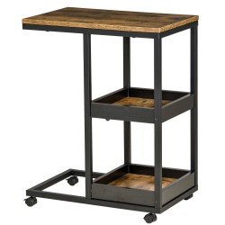 Sivupöytä sohvalle tai sängylle C malli teräs ja MDF 51 x 33 x 66 cm tummanruskea musta