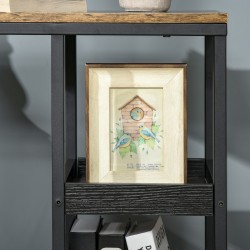 Sivupöytä sohvalle tai sängylle, C-malli, teräs ja MDF, 51 x 33 x 66 cm, tummanruskea/musta