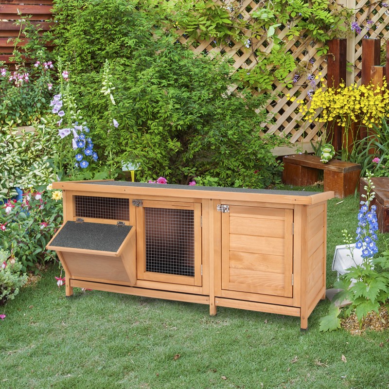 Kaninahäkki ulkokäyttöön kuusipuuta 112x50x54 cm bitumikatolla natur/musta